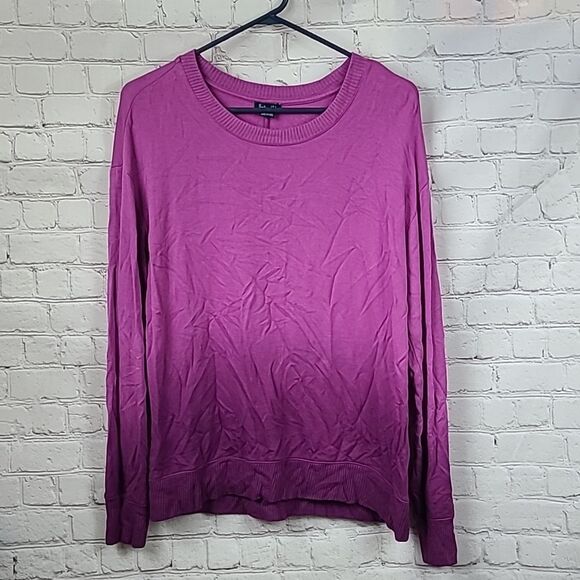 Splendid Women’s Super Soft Jersey Ombre Orchid Dip Dye Sweatshirt Pullover Top - Picture 4 of 8